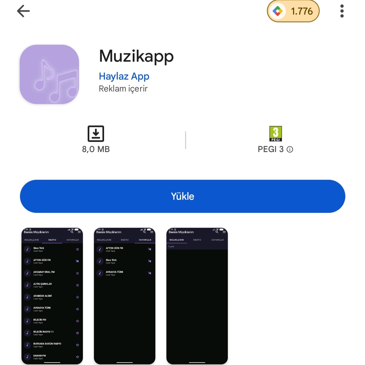 Müzik ve radyo uygulaması com.muzikapp kullanıma sunuldu.